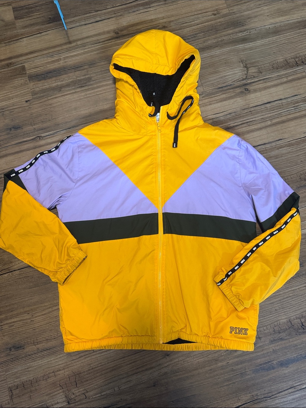 PINK Colorblock Hooded Windbreaker - Yellow, Lavender & Black VINTAGE!! Y2K